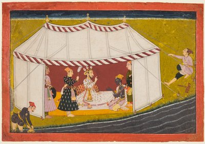 Madhava i et telt foran en linjal, fra en Madhavanala Kamakandala-serie, ca. 1700. av Unbekannt