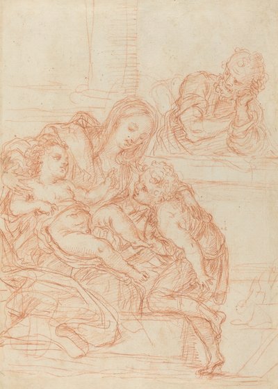 Madonna og barn med de hellige Johannes og Joseph [recto], 1600-tallet. av Unbekannt