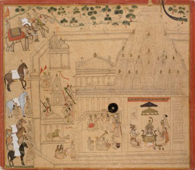 Maharana Amar Singh av Mewar ved Eklingji-tempelet, c1705 av Unbekannt