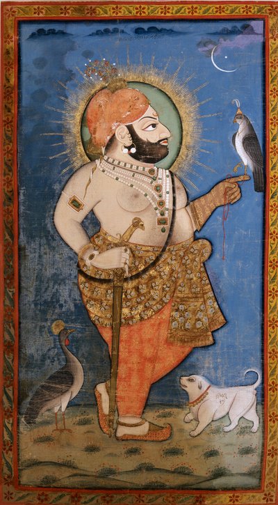 Maharana Bhim Singh med en hauk, 1805-1810 av Unbekannt