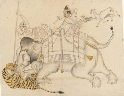 Mahrao Shatru Salli 1866-89 Jakt på en tiger, ca. 1866-89. av Unbekannt