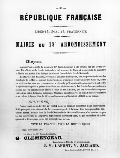 Mairie du 18th Arrondissement, fra franske politiske plakater fra Paris Commune, mai 1871 av Unbekannt