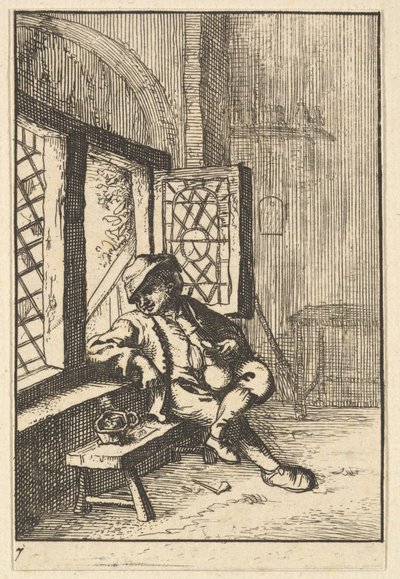 Mann sitter ved et vindu kopi, 1610-85. av Unbekannt