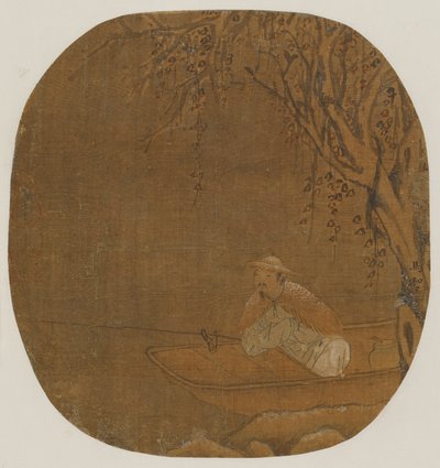 Mann som fisker fra en båt under et tre, muligens Ming-dynastiet, 1368-1644. av Unbekannt