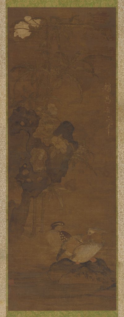 Mandarinender, steiner og en blomstrende plante, 1368-1644. av Unbekannt