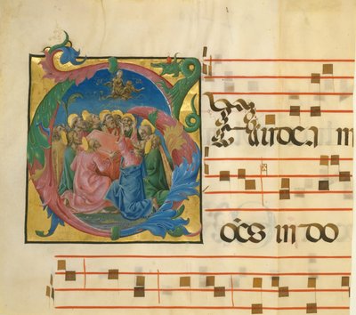Manuskriptbelysning med antagelsen av jomfruen i en innledende G..., italiensk, 1450-60. av Unbekannt
