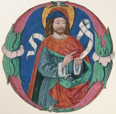 Manuskriptbelysning med figuren av en helgen i en initial O, ca. 1480. av Unbekannt