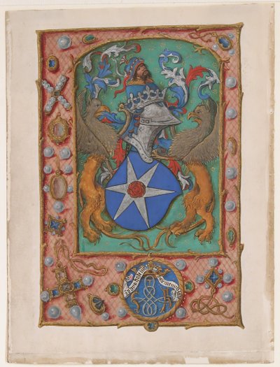 Manuskriptblad med våpenskjold, fra en timebok, ca. 1500. av Unbekannt