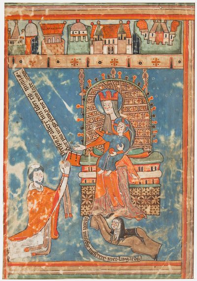 Manuskriptblad med dedikasjon av en bok til jomfruen, ca. 1400. av Unbekannt