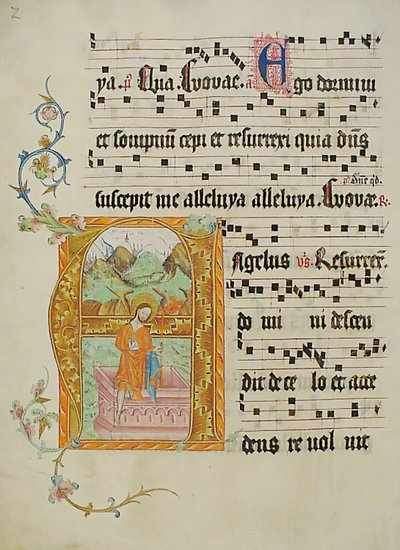 Manuskriptblad med initial A, fra et gradvis, tysk, andre kvartal 1400-tallet. av Unbekannt