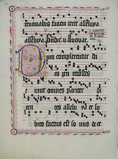 Manuskriptblad med initial D, fra et antifonarium, tysk, andre kvartal 1400-tallet. av Unbekannt