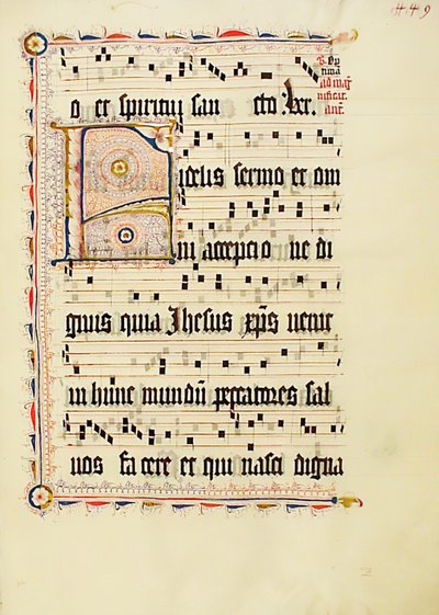 Manuskriptblad med initial F, fra et antifonarium, tysk, andre kvartal 1400-tallet. av Unbekannt