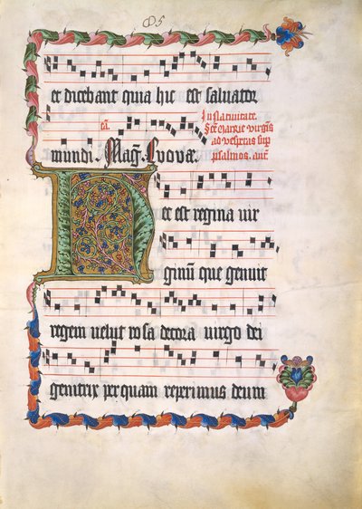 Manuskriptblad med initial H, fra et antifonarium, andre kvartal 1400-tallet. av Unbekannt