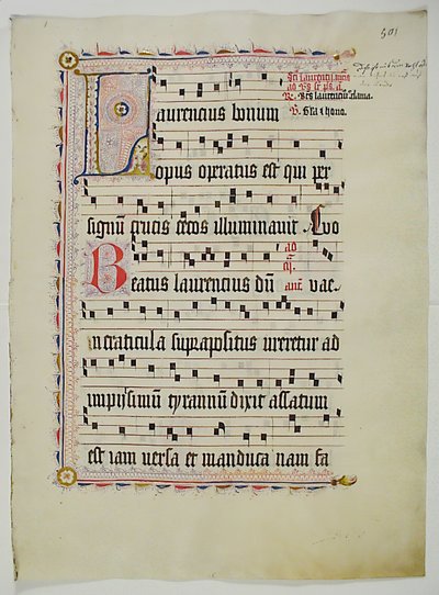 Manuskriptblad med initial L, fra et antifonarium, tysk, andre kvartal 1400-tallet. av Unbekannt