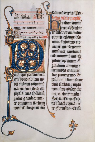 Manuskriptblad med initial M, fra et missal, ca. 1290. av Unbekannt