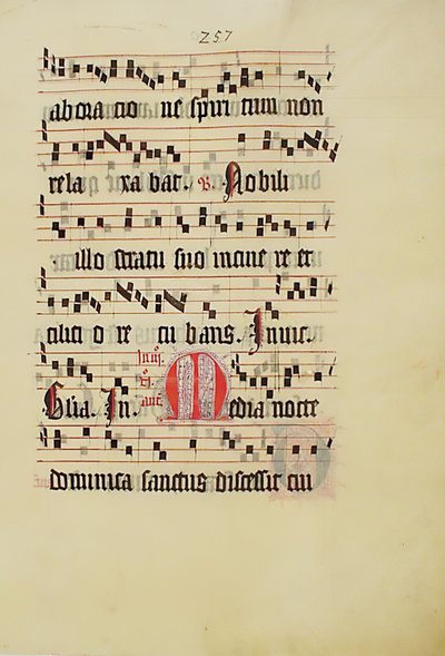 Manuskriptblad med initial M, fra et antifonarium, tysk, andre kvartal 1400-tallet. av Unbekannt