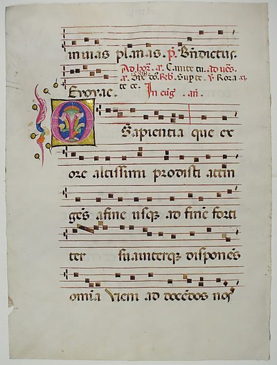 Manuskriptblad med initial O, fra et antifonarium, italiensk, 1400-tallet. av Unbekannt
