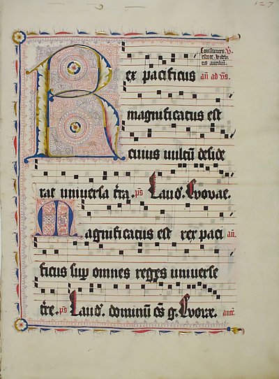 Manuskriptblad med initial R, fra et antifonarium, tysk, andre kvartal 1400-tallet. av Unbekannt