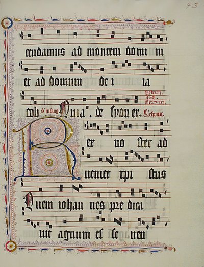 Manuskriptblad med initial R, fra et antifonarium, tysk, andre kvartal 1400-tallet. av Unbekannt