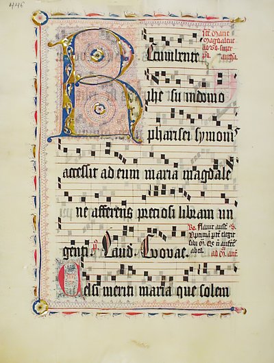 Manuskriptblad med initial R, fra en antifonbok, tysk, andre kvartal 1400-tallet. av Unbekannt