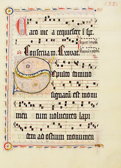 Manuskriptblad med initial S, fra et antifonarium, tysk, andre kvartal 1400-tallet. av Unbekannt