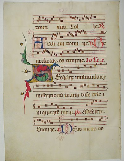 Manuskriptblad med initial S, fra et antifonarium, italiensk, 1400-tallet. av Unbekannt