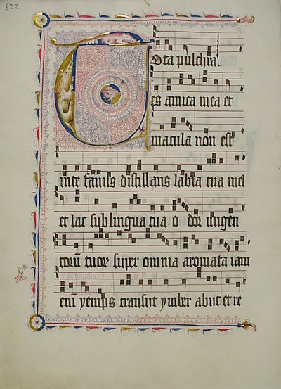 Manuskriptblad med initial T, fra et antifonarium, tysk, andre kvartal 1400-tallet. av Unbekannt