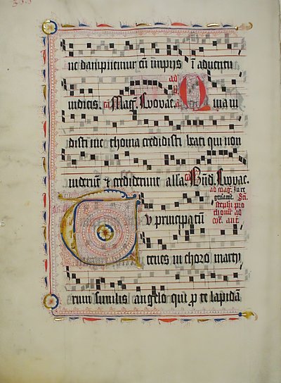 Manuskriptblad med initial T, fra et antifonarium, tysk, andre kvartal 1400-tallet. av Unbekannt