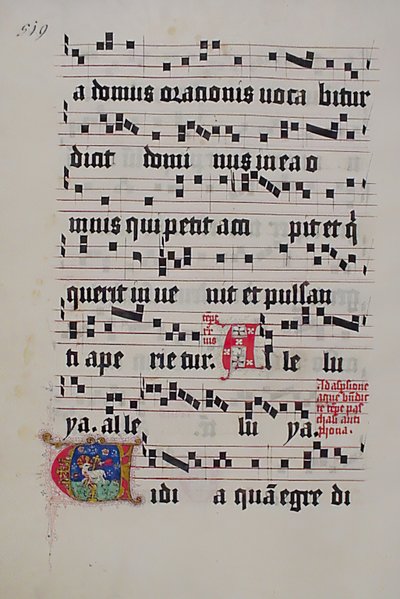 Manuskriptblad med initial V, fra et gradvis, tysk, andre kvartal 1400-tallet. av Unbekannt