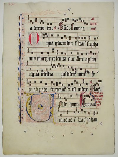 Manuskriptblad med initial V, fra et antifonarium, tysk, andre kvartal 1400-tallet. av Unbekannt