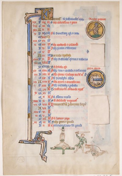 Manuskriptblad med junikalender, fra en kongelig psalter, 1200-tallet. av Unbekannt