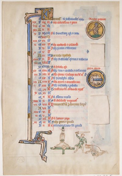 Manuskriptblad med junikalender, fra en kongelig psalter, britisk, 1200-tallet. av Unbekannt
