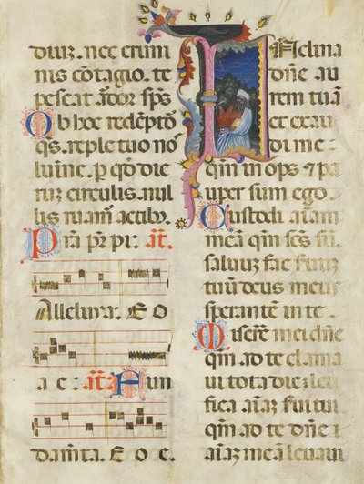 Manuskriptblad med kong David i en innledende I, fra en Psalter, tidlig på 1400-tallet. av Unbekannt