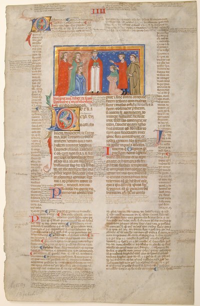 Manuskriptblad med ekteskapsscene, fra Decretals of Gregory IX, italiensk, ca. 1300. av Unbekannt