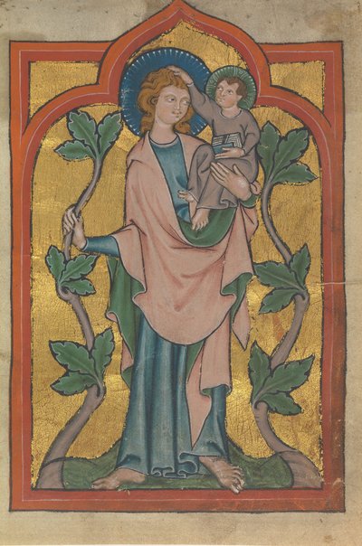 Manuskriptblad med Saint Christopher som bærer Kristus, tysk eller sveitsisk, tidlig på 1300-tallet. av Unbekannt