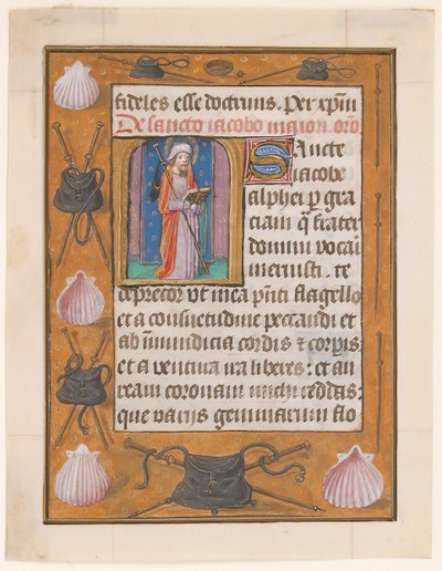 Manuskriptblad med Saint James the Greater, fra en timebok, ca. 1500. av Unbekannt