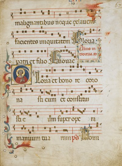 Manuskriptblad med en kvinnelig helgen muligens Dorothy i en initial G, fra en Gradual, ca. 1330-40. av Unbekannt
