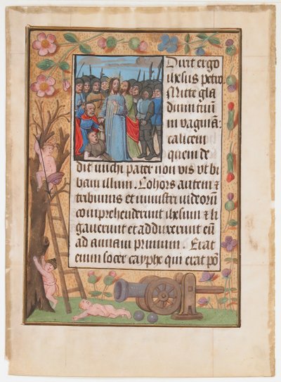 Manuskriptblad med sviket, fra en timebok, ca. 1500. av Unbekannt