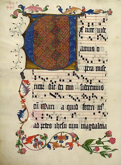 Manuskriptblad med initial V, fra et antifonarium, tysk, ca. 1425-50. av Unbekannt