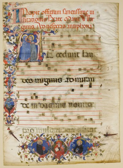 Manuskriptblad med besøk i en initial A og kardinal Adam Easton..., italiensk, ca. 1400. av Unbekannt
