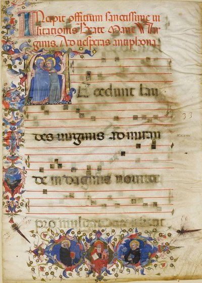 Manuskriptblad med besøket i en innledende A og kardinal Adam Easton..., ca. 1400. av Unbekannt