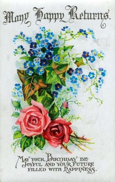 Mange glade returer, bursdagskort, c1921 av Unbekannt