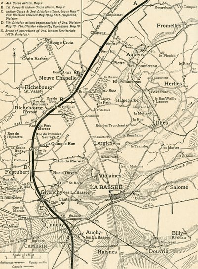 Kart som illustrerer operasjonene til den første hæren..., første verdenskrig, 1915, c1920. av Unbekannt