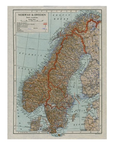 Kart over Norge og Sverige, c1800-tallet av Unbekannt