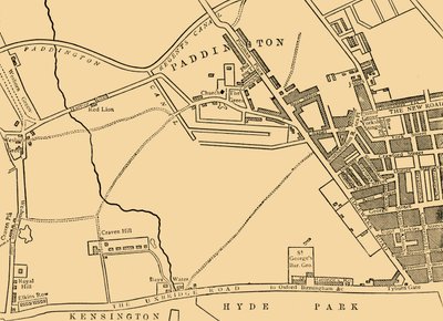 Kart over Paddington, i 1815, c1876. av Unbekannt