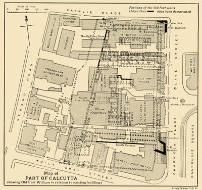 Kart over en del av Calcutta som viser Old Fort William i forhold til eksisterende bygninger, 1925. av Unbekannt