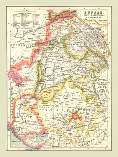 Kart over Punjab, Sind, Rajputana og Kashmir, 1902. av Unbekannt