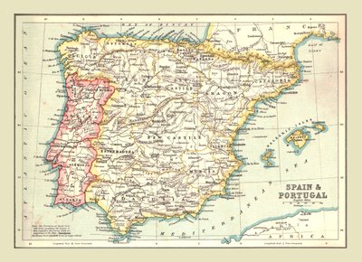 Kart over Spania og Portugal, 1902. av Unbekannt