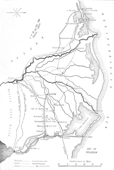 Kart over Nilens delta, strategiske punkter i den egyptiske kampanjen, 1882, c1882-85 av Unbekannt
