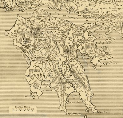 Kart over Peloponnes, 1890. av Unbekannt